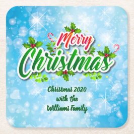 Lägg till Namn matchande God jul Blue Underlägg Papper Kvadrat