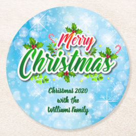 Lägg till Namn matchande God jul Blue Underlägg Papper Rund