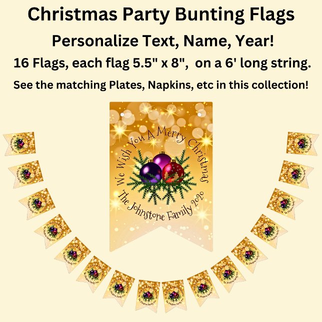 Lägg till Namn matchande jul på Guld Bunting Flagg Vimplar (Skapare uppladdad)