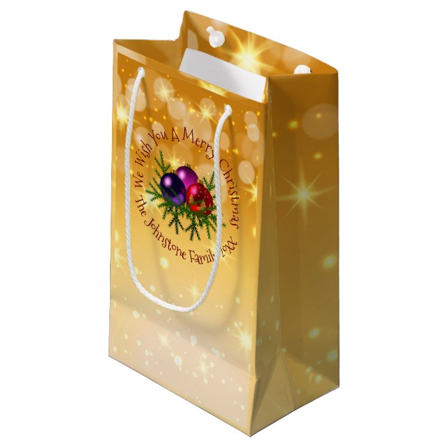 Lägg till Namn matchande jul på Guld Small Gift-bl (Framsidan Vinklad)