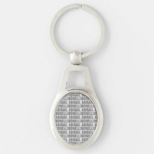Lägg till namn-minimalistisk djärv modern grått-ch ovalt silverfärgad nyckelring