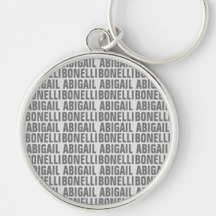 Lägg till namn-minimalistisk djärv modern grått-ch rund silverfärgad nyckelring