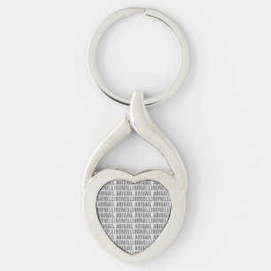 Lägg till namn-minimalistisk djärv modern grått-ch twisted heart silverfärgad nyckelring
