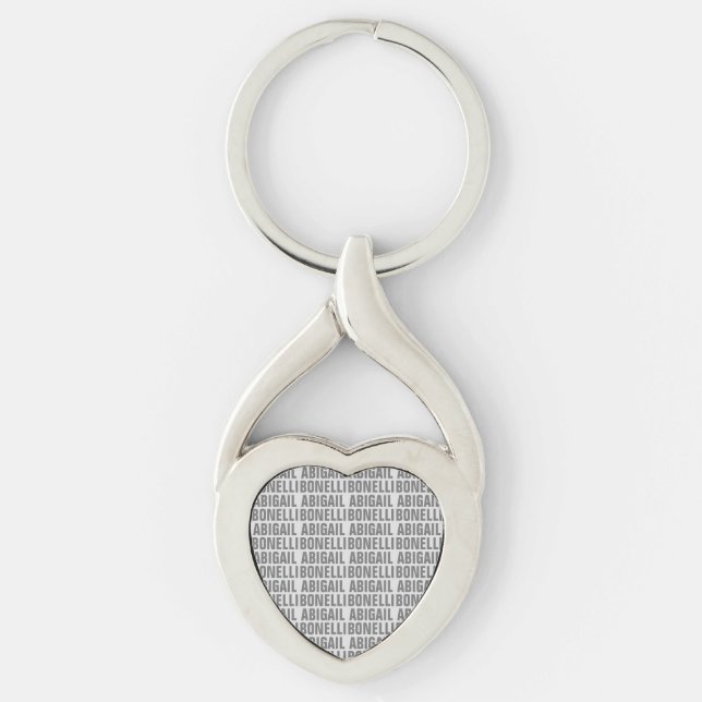 Lägg till namn-minimalistisk djärv modern grått-ch twisted heart silverfärgad nyckelring (Framsidan)