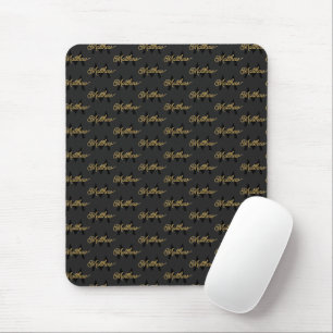 Lägg till Namn & Monogram Black & Guld Chic Classy Musmatta