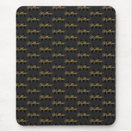 Lägg till Namn & Monogram Black & Guld Chic Classy Musmatta