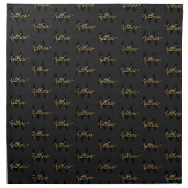 Lägg till Namn & Monogram Chic & Elegant Black Gul Tygservett