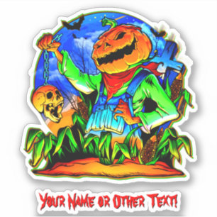 Lägg till Namn, monster Pumpkin Head Skull på Chai Klistermärken