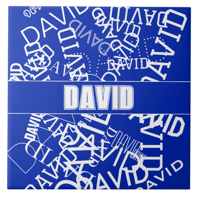 Lägg till namn, namn i blått och vitt kakelplatta (Framsidan)