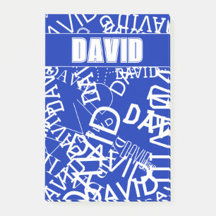 Lägg till namn, namn i blått och vitt post-it block