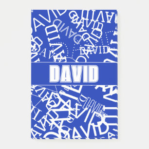 Lägg till namn, namn i blått och vitt post-it block