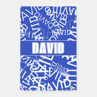 Lägg till namn, namn i blått och vitt post-it block