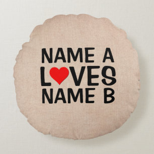 Lägg till Namn - Namn Kärlek Heart Namn Rund Kudde