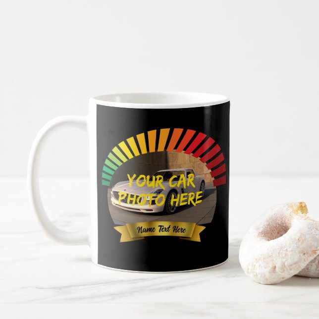 Lägg till Namn och hans bilfoto med Banner Speedo- Kaffemugg (Med munk)