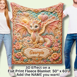 Lägg till namn Orange blommor Baby Dragon 3D effek Fleecefilt