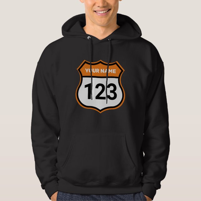 Lägg till Namn Orangen Nummersidentifiering för Tä Hoodie (Framsida)