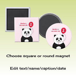 Lägg till namn panda 1-årsdag röd rosa magnet