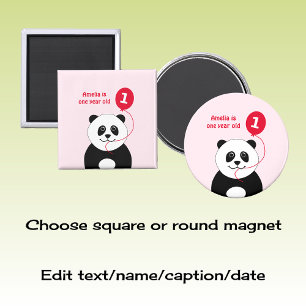 Lägg till namn panda 1-årsdag röd rosa magnet