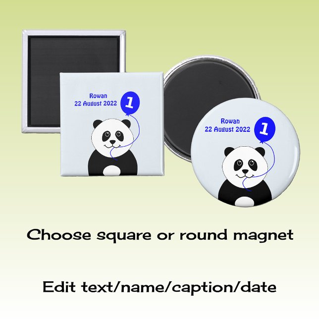 Lägg till namn panda, första födelsedagsblått magnet (Skapare uppladdad)
