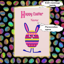 Lägg till namn Påskägg bunny rosa Helgkort