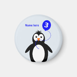 Lägg till namn penguin, 3-årsdag, blått magnet