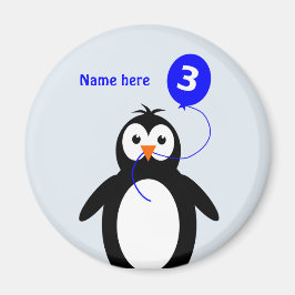 Lägg till namn penguin, 3-årsdag, blått magnet