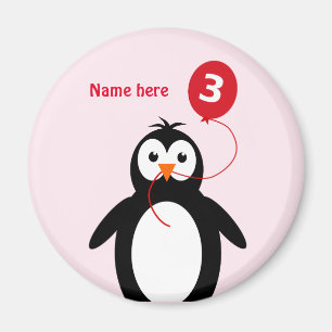 Lägg till namn penguin rosa med 3 födelsedagar magnet