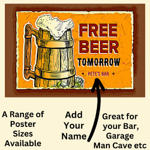 Lägg till Namn Pub, gratis öl imorgon, Poster