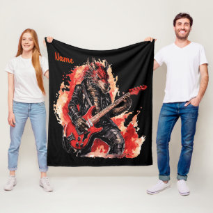 Lägg till Namn, Red & Black Guitar Dragon Musician Fleecefilt