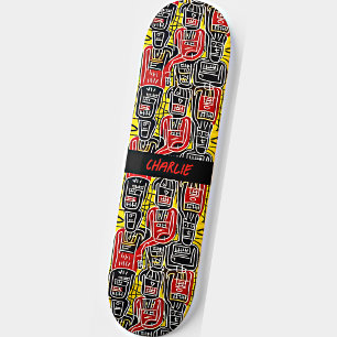 Lägg till Namn, Red Gult Black Abstrakt Figurer Mini Skateboard Bräda 18,5 Cm