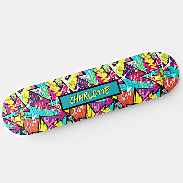 Lägg till Namn, Rosa Blue Orange Graffiti Mini Skateboard Bräda 18,5 Cm (Skapare uppladdad)