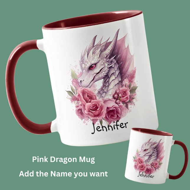 Lägg till Namn, Rosa Dragon med blommor Mugg (Skapare uppladdad)