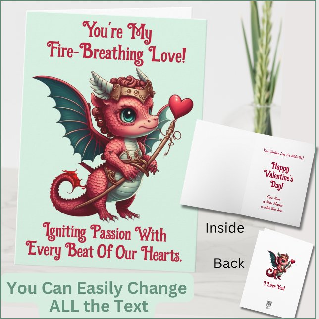 Lägg till Namn, Rött hjärta för Dragon Valentines  Kort (Skapare uppladdad)