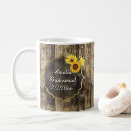 lägg till namn Rustic Bröllop Bridesmaid solros Kaffemugg