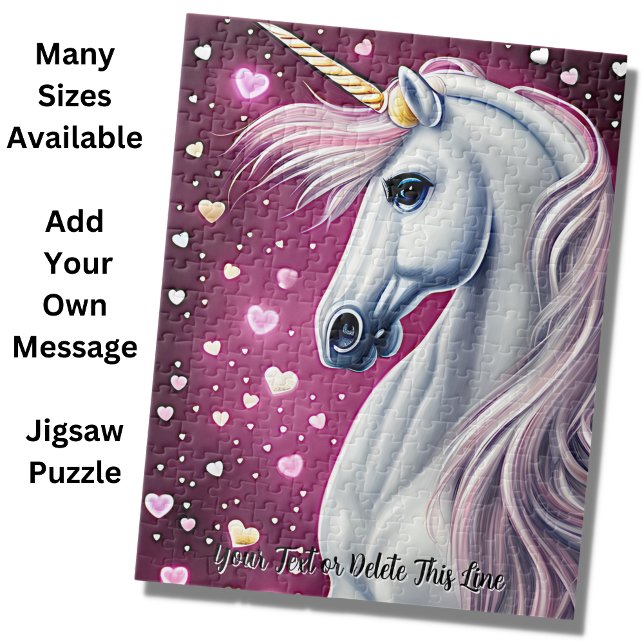 Lägg till Namn, Silver Mauve Unicorn, Hearts Lila Pussel (Skapare uppladdad)