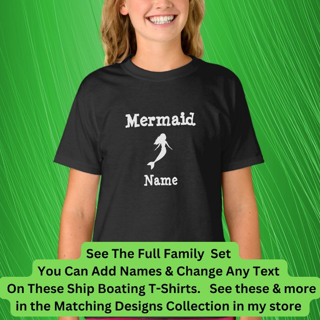 Lägg till Namn, Sjöjungfru Boat Matching Family Se T Shirt (Skapare uppladdad)