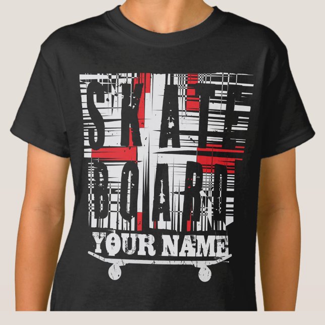 Lägg till Namn Skateboard Disted White på Black T Shirt (Skapare uppladdad)
