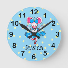 lägg till namn - söt ballerina-flicka rund klocka