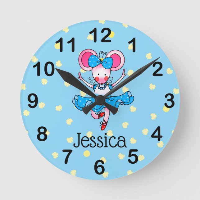 lägg till namn - söt ballerina-flicka rund klocka (Framsida)