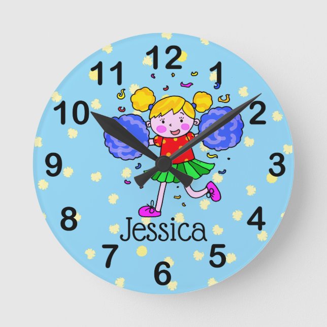 lägg till namn - söt cheerLeadertjej Rund Klocka (Framsida)