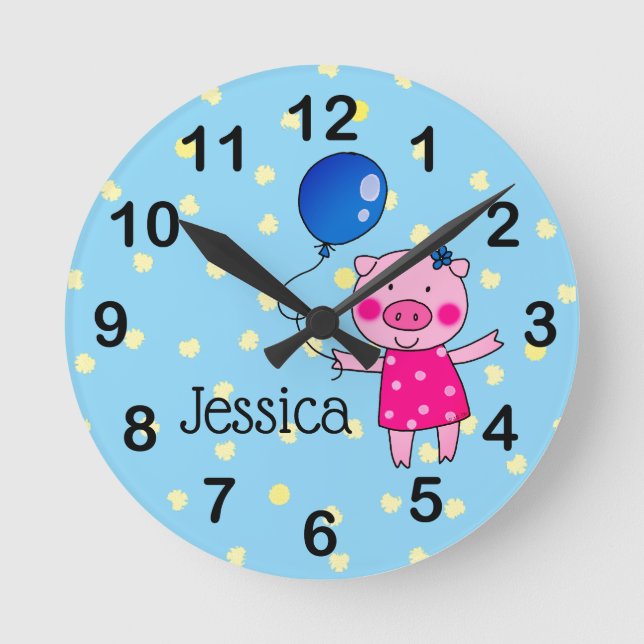 lägg till namn - söt piggflicka rund klocka (Framsida)