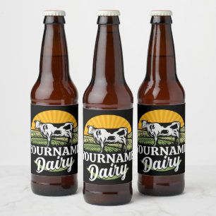 Lägg till namn Sunset Dairy Farm Betande Holstein  Ölflaska Etikett