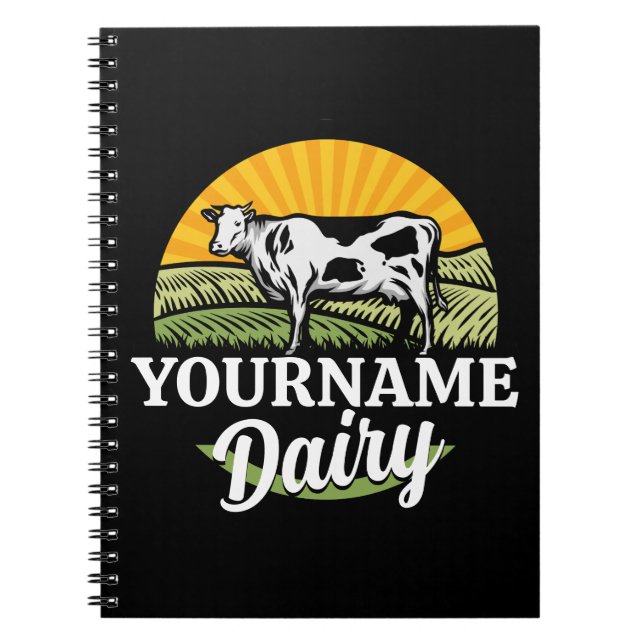 Lägg till NAMN Sunset Dairy Farm Gräsande Holstein Anteckningsbok (Framsidan)