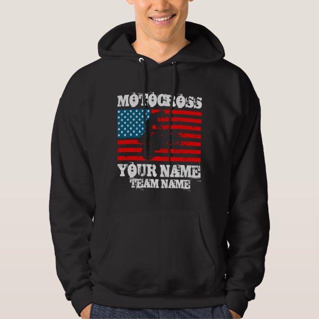 Lägg till Namn Team Namn m.fl. MOTOCROSS Rider USA Hoodie (Framsida)
