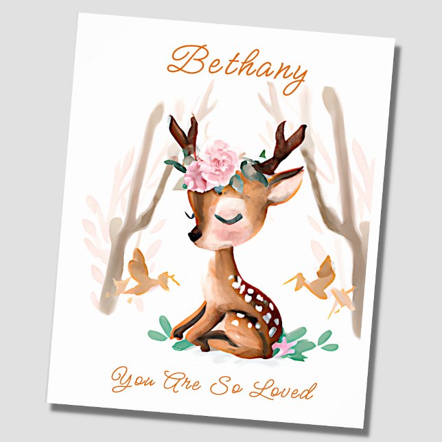 Lägg till Namn-text, Baby Hjort Fawn Woodland Nurs Poster (Skapare uppladdad)