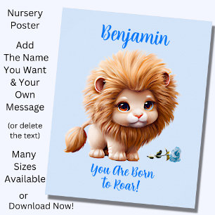 Lägg till Namn-text, Baby Lejon med blå blomma Poster