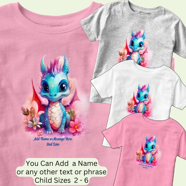 Lägg till Namn-text, blått Rosa Baby-draken T Shirt (Skapare uppladdad)