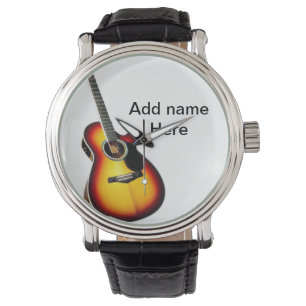 Lägg till namn-text brun akustisk gitarr, redigerb armbandsur