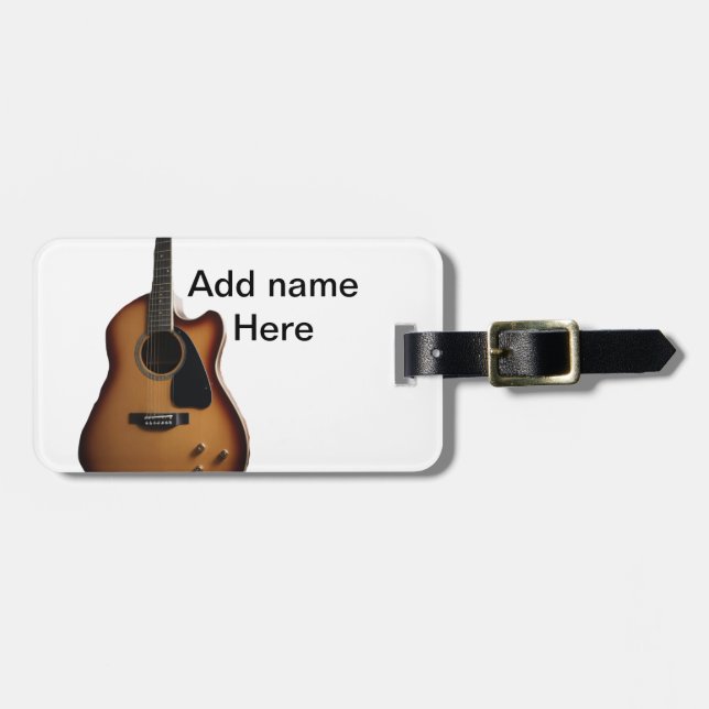 Lägg till namn-text brun akustisk gitarr, redigerb bagagebricka (Horisontell Framsida)