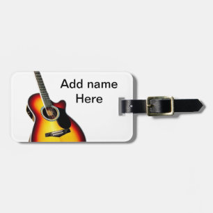 Lägg till namn-text brun akustisk gitarr, redigerb bagagebricka
